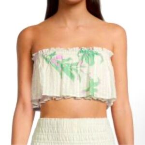 Tanya Taylor swim Gina strapless top. White floral 2X NWT in poly